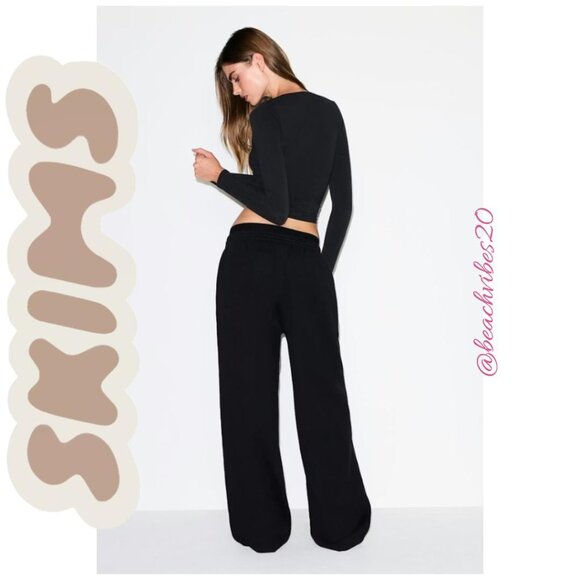 SKIMS Cotton Fleece Oversized Double Waistband Pant Onyx Large NWT - Picture 3 of 5